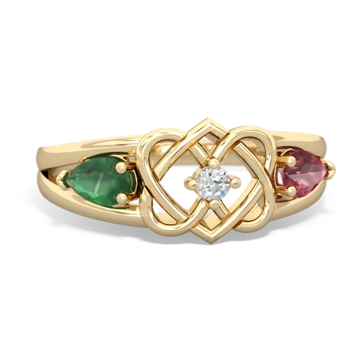 emerald-tourmaline double heart ring