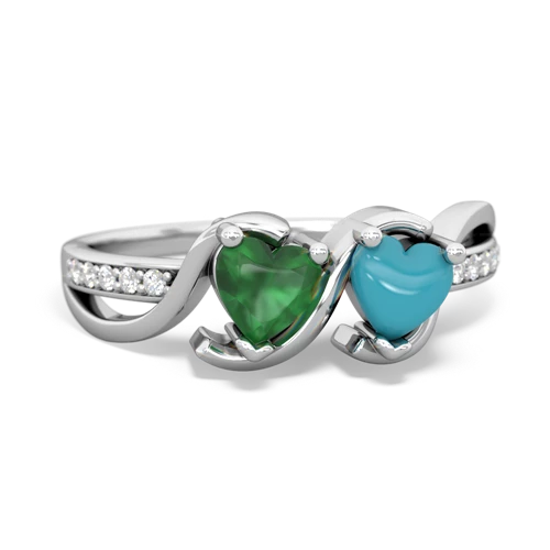 emerald-turquoise double heart ring