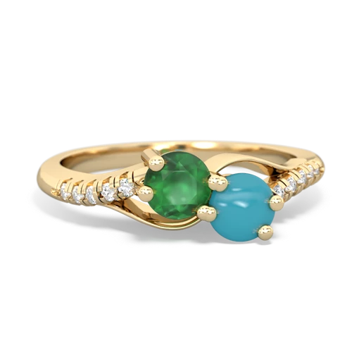 emerald-turquoise two stone infinity ring