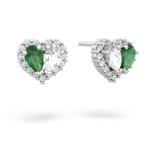 emerald-white topaz halo-heart earrings