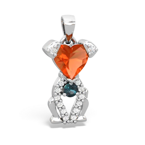 fire opal-alexandrite birthstone puppy pendant