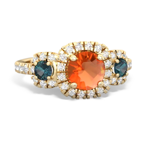 fire opal-alexandrite three stone regal ring