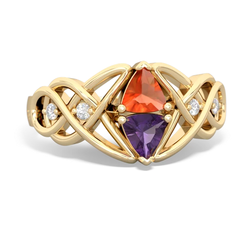 fire opal-amethyst celtic knot ring