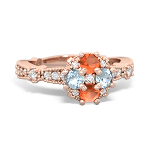 fire opal-aquamarine art deco engagement ring