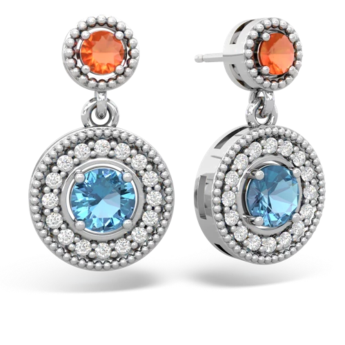 fire opal-blue topaz halo earrings