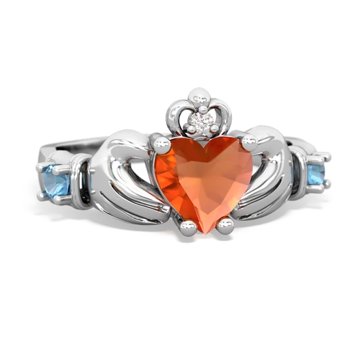 fire opal-blue topaz claddagh ring