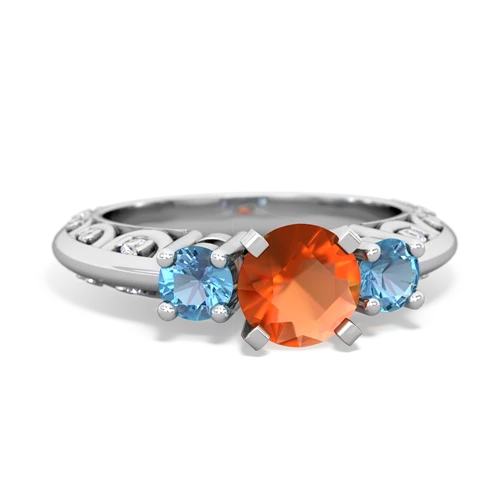 fire opal-blue topaz engagement ring