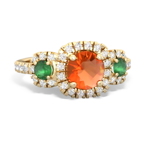 fire opal-emerald three stone regal ring