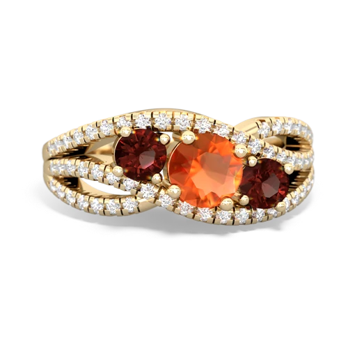 fire opal-garnet three stone pave ring