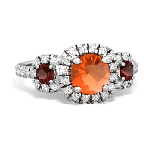 fire opal-garnet three stone regal ring