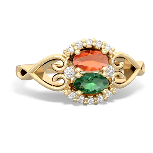 fire opal-lab emerald antique keepsake ring