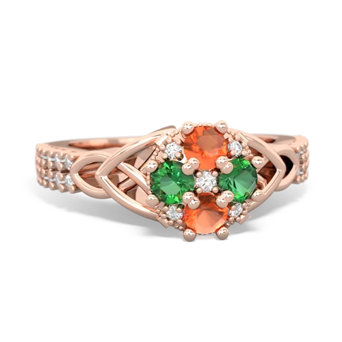 fire opal-lab emerald engagement ring