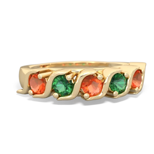 fire opal-lab emerald timeless ring