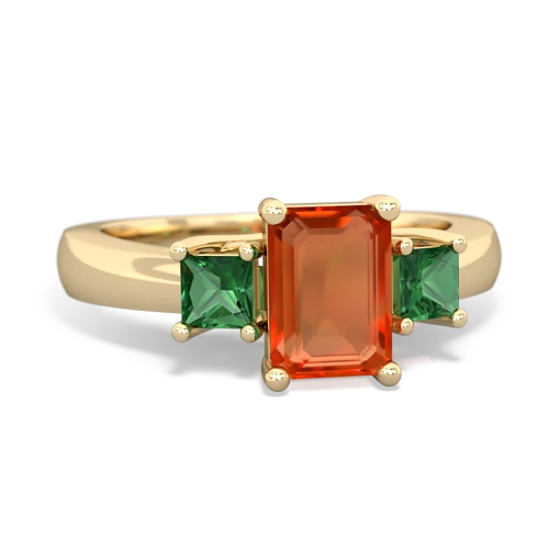 fire opal-lab emerald timeless ring