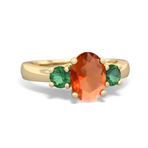 fire opal-lab emerald timeless ring