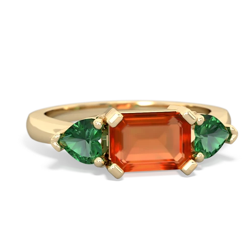 fire opal-lab emerald timeless ring