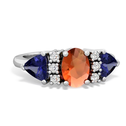 fire opal-lab sapphire timeless ring