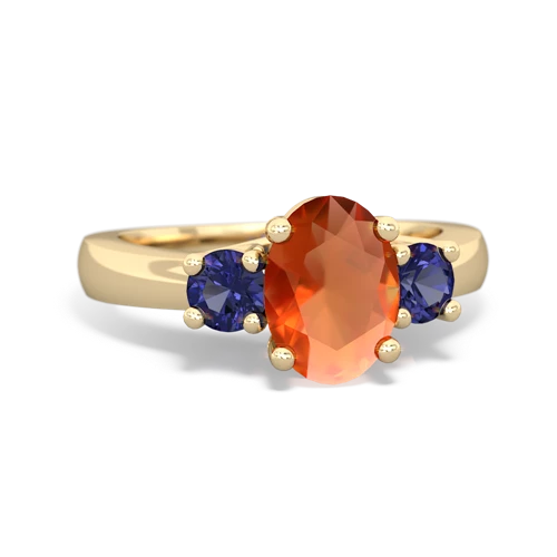 fire opal-lab sapphire timeless ring