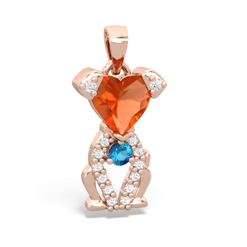 fire opal-london topaz birthstone puppy pendant