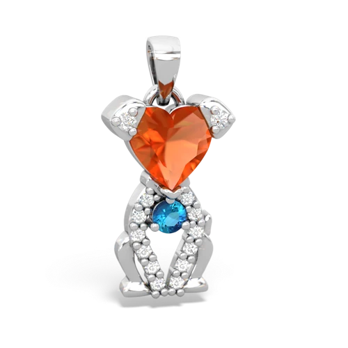 fire opal-london topaz birthstone puppy pendant