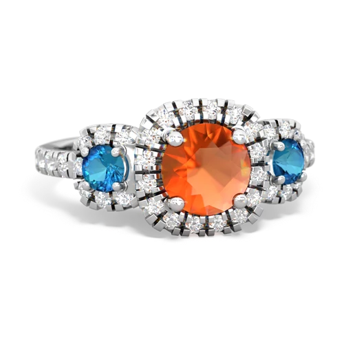 fire opal-london topaz three stone regal ring