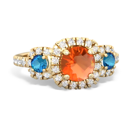 fire opal-london topaz three stone regal ring