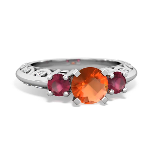 fire opal-ruby engagement ring