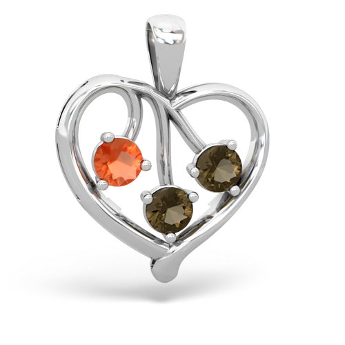 fire opal-smoky quartz love heart pendant