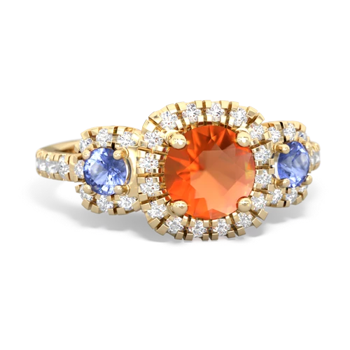 fire opal-tanzanite three stone regal ring