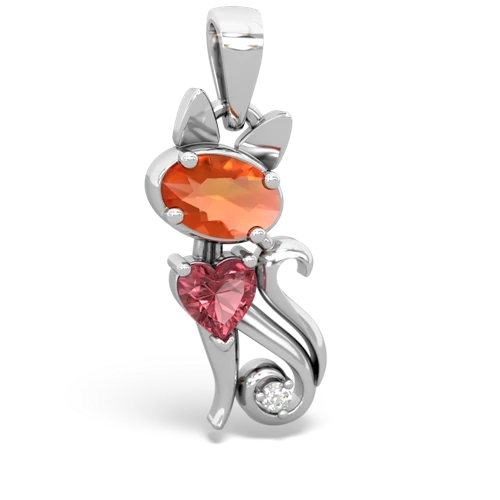 fire opal-tourmaline kitten pendant