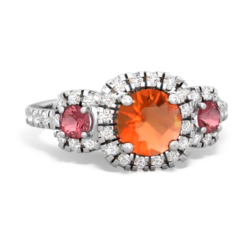 fire opal-tourmaline three stone regal ring