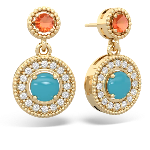 fire opal-turquoise halo earrings