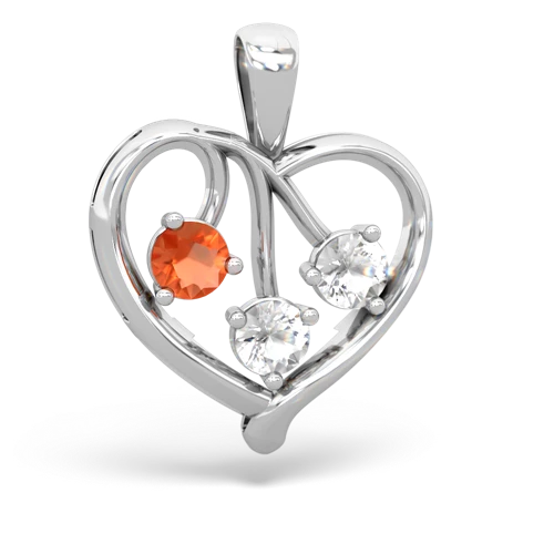 fire opal-white topaz love heart pendant