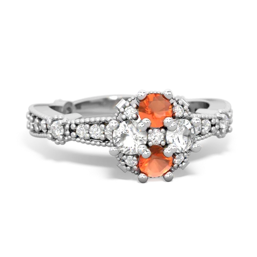 fire opal-white topaz art deco engagement ring