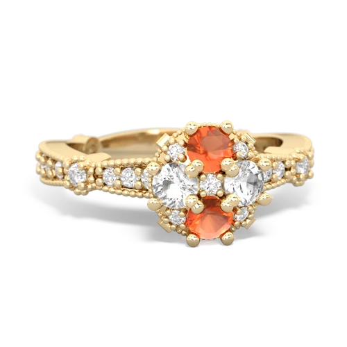 fire opal-white topaz art deco engagement ring