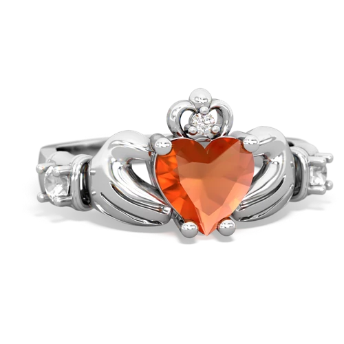 fire opal-white topaz claddagh ring