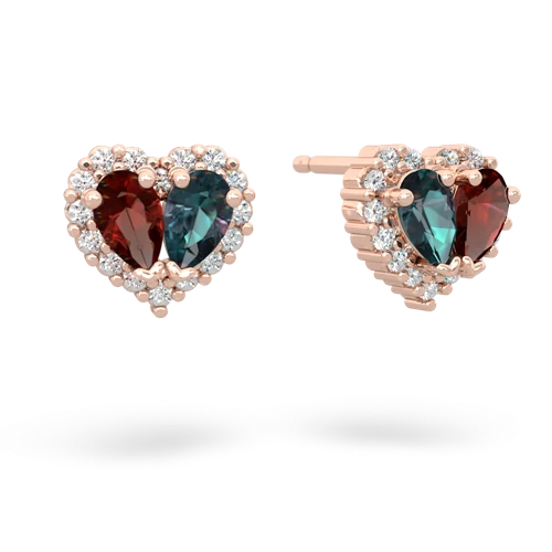 garnet-alexandrite halo-heart earrings