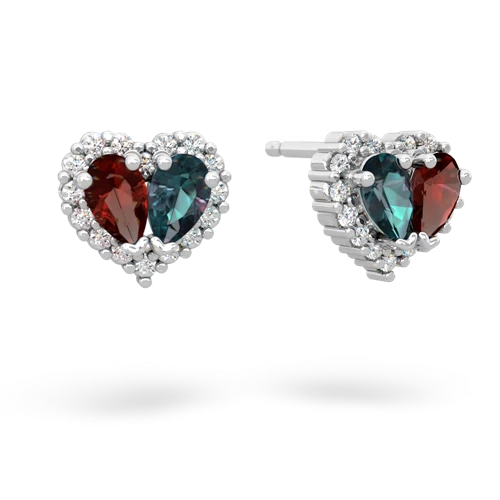 garnet-alexandrite halo-heart earrings