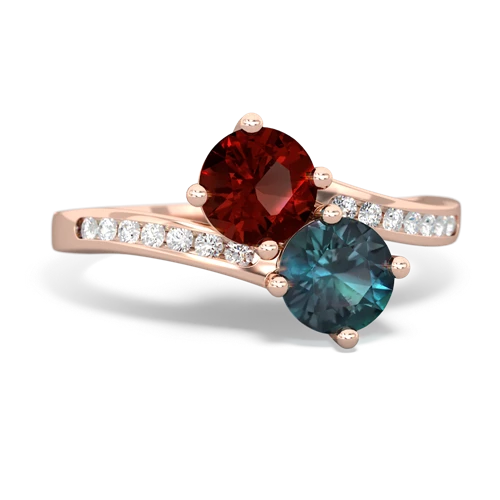 garnet-alexandrite two stone channel ring