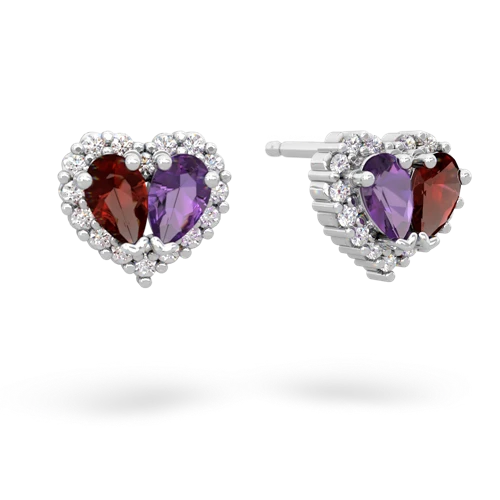 garnet-amethyst halo-heart earrings