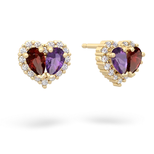 garnet-amethyst halo-heart earrings
