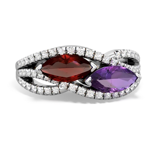 garnet-amethyst double heart ring