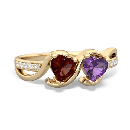 garnet-amethyst double heart ring