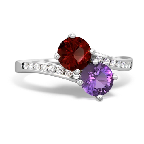 garnet-amethyst two stone channel ring