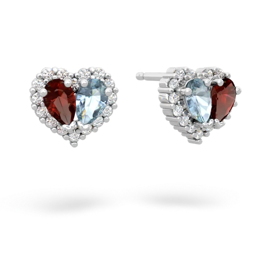 garnet-aquamarine halo-heart earrings