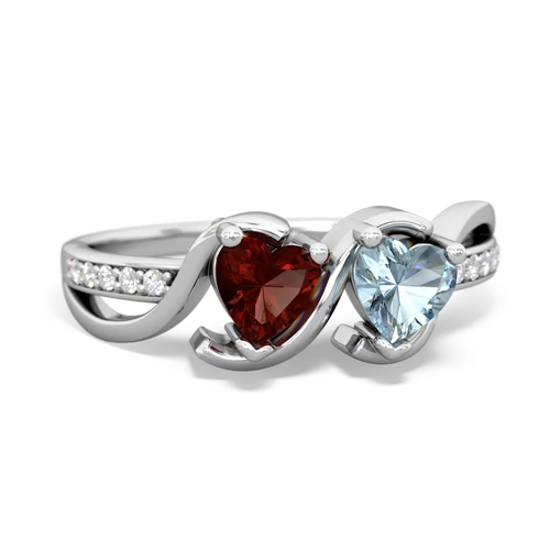 garnet-aquamarine double heart ring