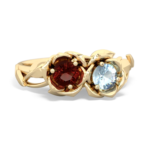 garnet-aquamarine roses ring