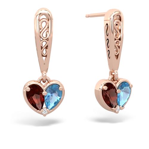 garnet-blue topaz filligree earrings