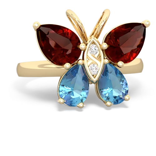 garnet-blue topaz butterfly ring