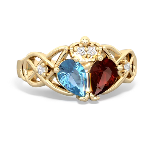 garnet-blue topaz claddagh ring